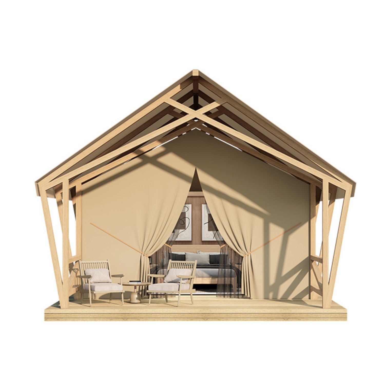New Classic Luxury Safari Tent with Glass Door & Front Walls